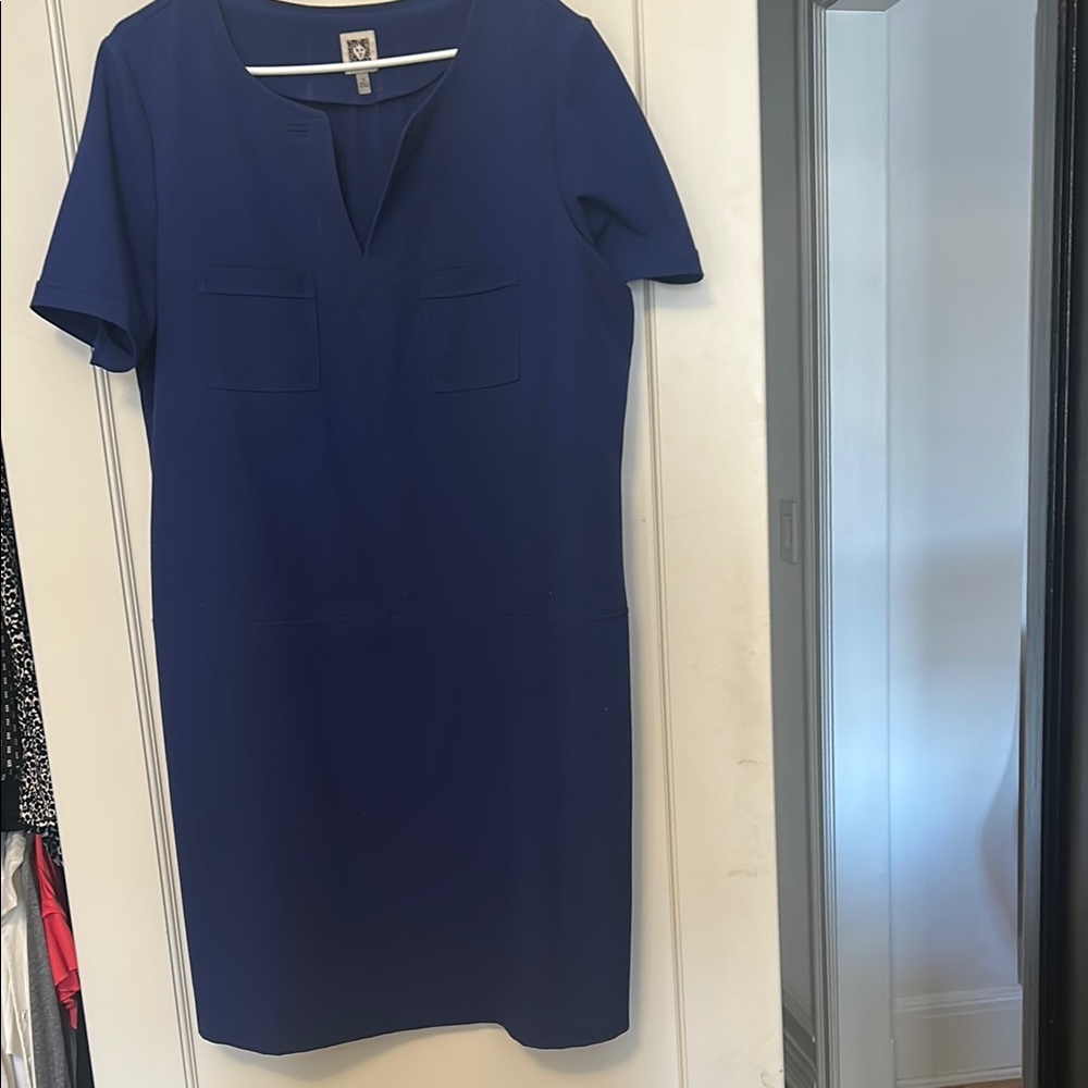 Anne Klein Blue V-Neck Sheath Midi Dress